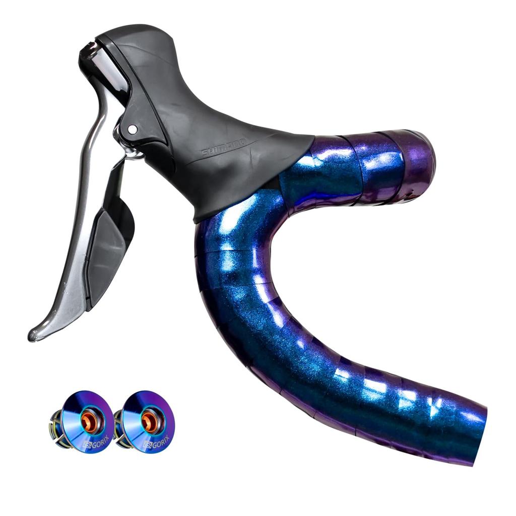 GORIX Road Bike Bar Tape, Oil Slick (GX-Rainbow), Stylish Shock-Absorbing Handlebar Tape with Fixed End Caps