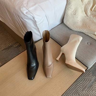 Мода 2025 Новые женские ботильоны Модные с острым носком Женские элегантные короткие ботинки Квадратный высокий каблук Осень Зима Женская повседневная обувь