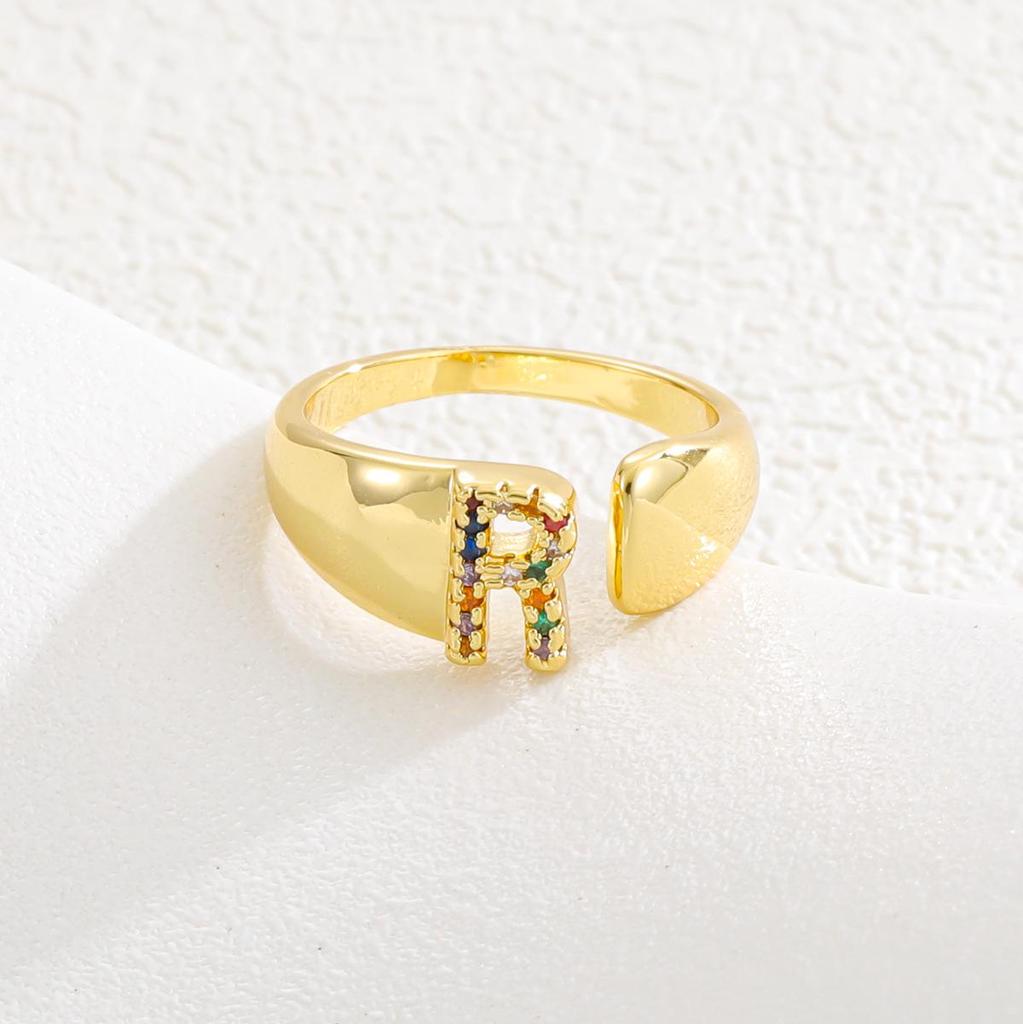 Модное красочное циркониевое алфавитное регулируемое ретро-кольцо