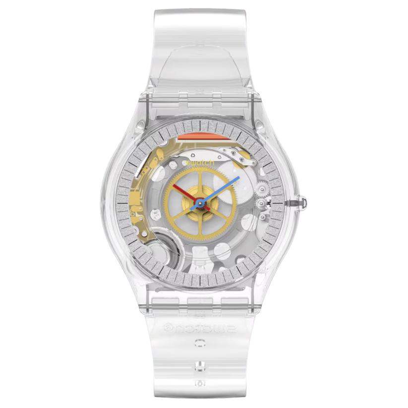 Swatch Кварцевый механизм 30 метров водонепроницаемые унисекс швейцарские часы 34 мм полый циферблат пластиковый корпус ТПУ ремешок SS08K109-S06