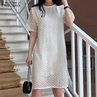 Женские элегантные кружевные платья с круглым вырезом и коротким рукавом