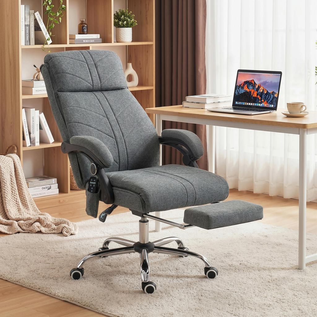High Back Vibration Massage Office Chair with Footrest, Heated, Grey