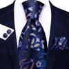 Paisley Mens Blue Tie Set Silk Woven Necktie Handkerchief Cufflinks Wedding Gift