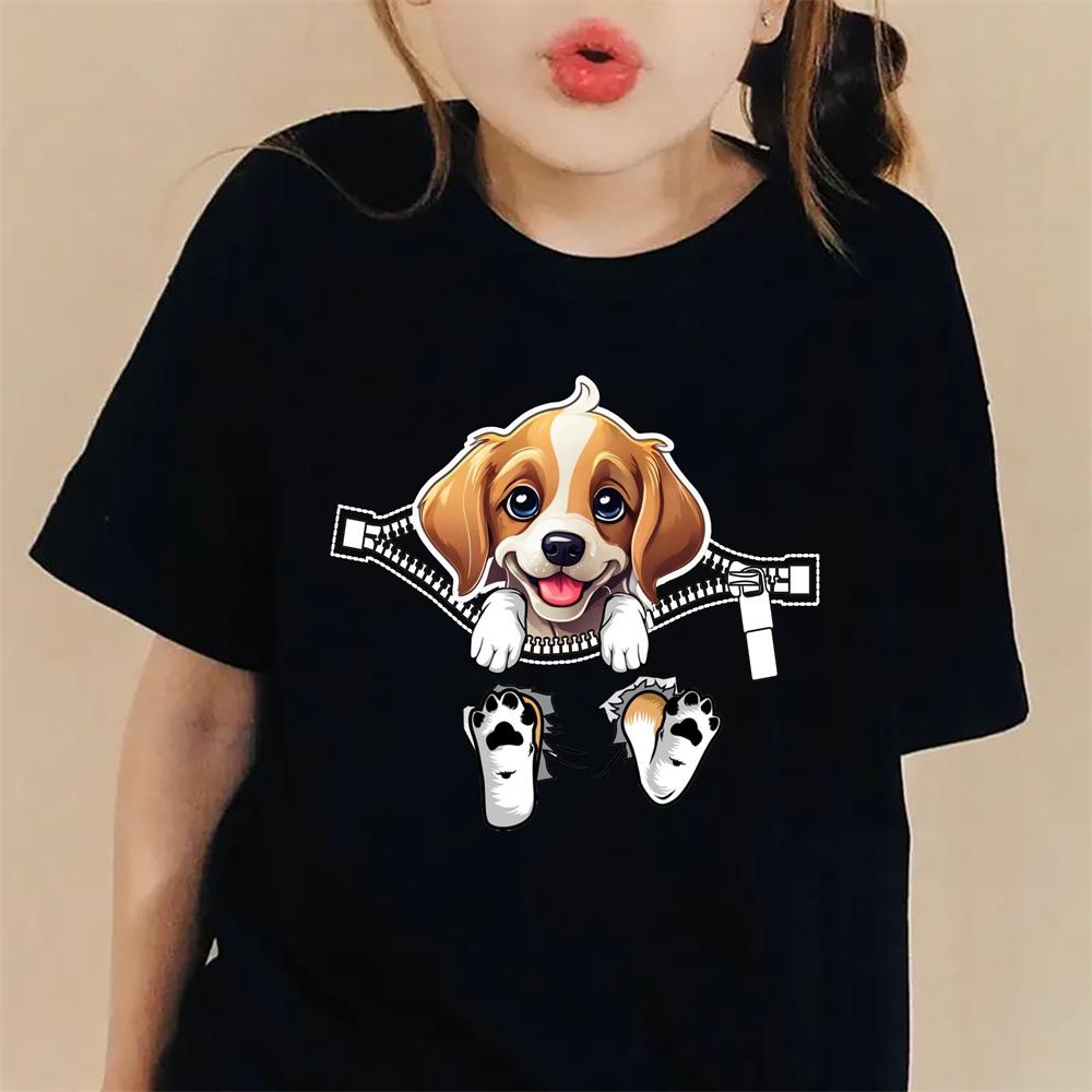 Креативные футболки с графическим принтом «Мультяшный кот и медведь», удобная футболка с круглым вырезом и коротким рукавом, детская одежда, летние топы для девочек