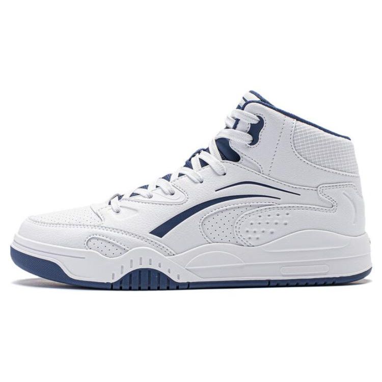 Li-Ning Desert Original Fabric Synthetic Leather Non-Slip Wear-Resistant Breathable High-Top Sneakers Men Sneakers White Blue AGCT285-1