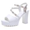 Fashion 2024 High Quality Shoes Female Ankle Strap Slingbacks Women's Sandals Summer Open Toe Buckle Rhinestones Chunky Heels Sandals