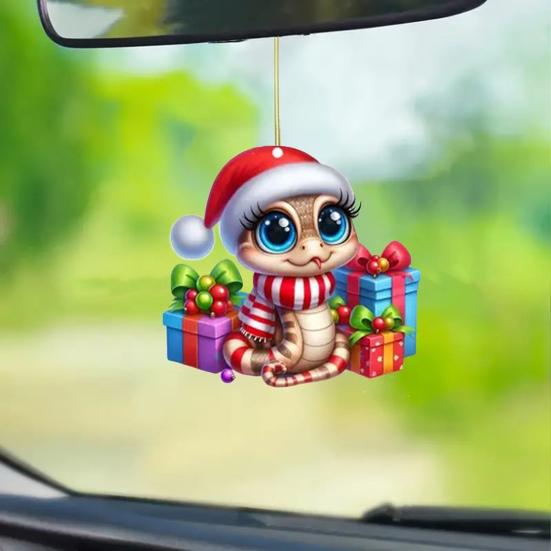 Украшение в виде змеи, мультяшная змея, подвесное украшение на рождественскую елку, красочная акриловая змея, аксессуар для заднего вида автомобиля для праздничного декора