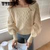 Женские весенние и осенние повседневные свитера с длинными рукавами и квадратным вырезом, большие размеры, однотонные универсальные свободные вязаные топы