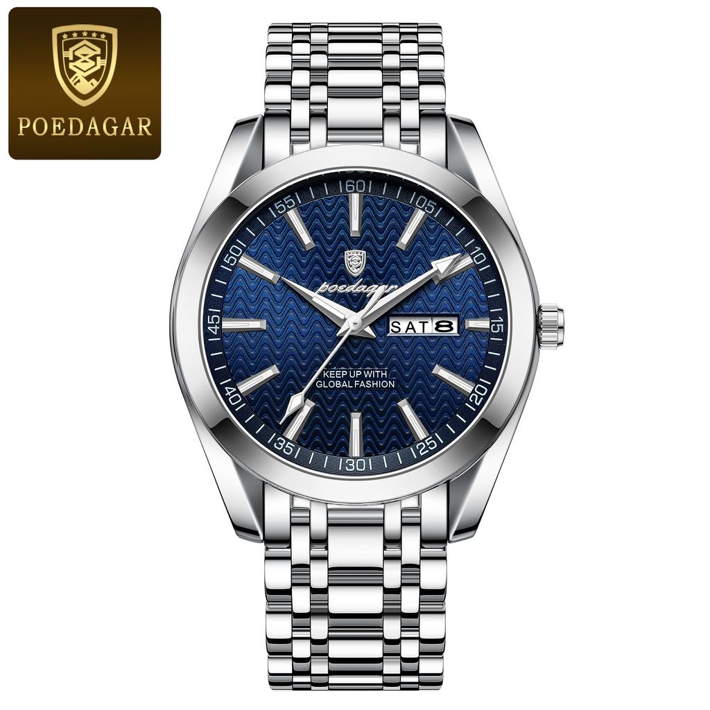 Men's Waterproof Luminous Dual Calendar Watch, Fashionable Quartz Watch Weekly Calendar Display Festival Gift Men's Exquisite Gift Watch