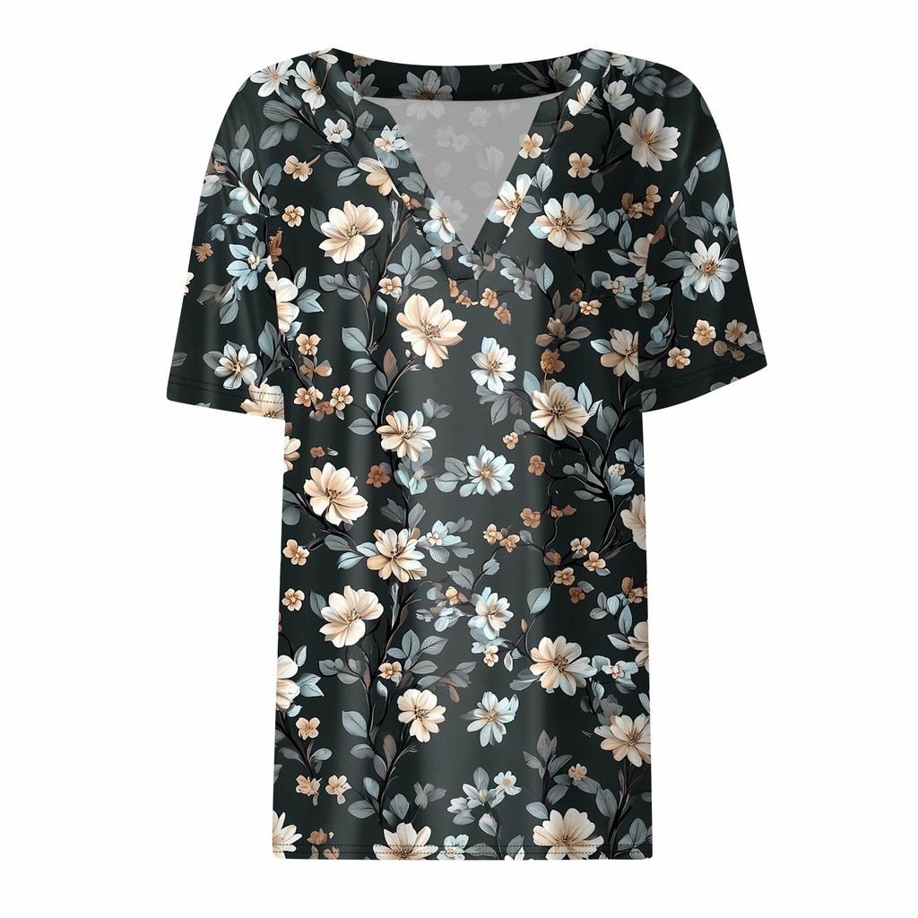 Women's T Shirt Tee Printed Short Sleeve Daily Weekend Fashion Basic V Neck Regular Top