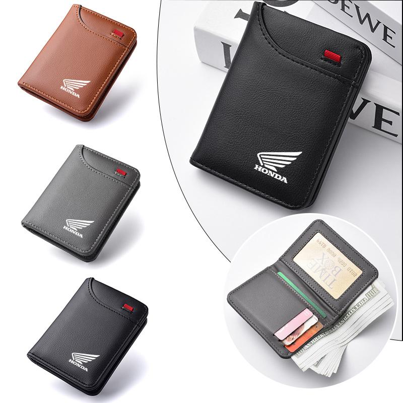 UNYDV1 Motorcycle Leather Mini Credit Card Purse Portable Wallet Car Emblem Wallet For Honda CB400 CB650 FCBF CBR25ORR CRF SH3O0 NC75O