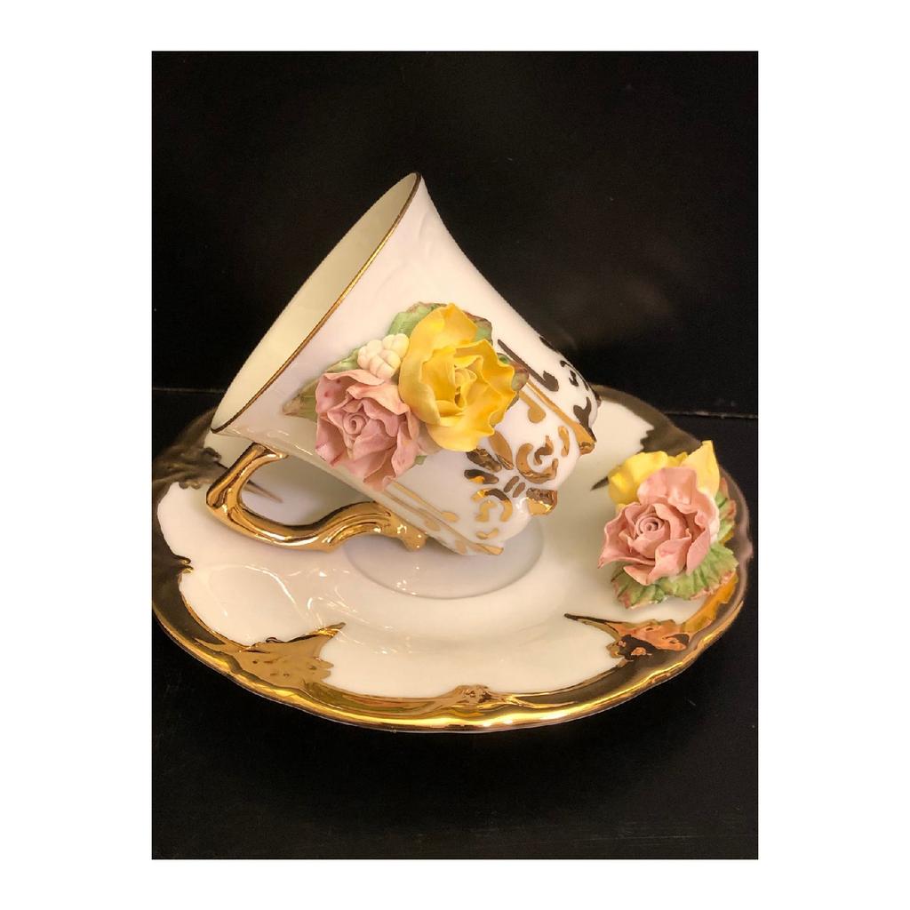 Набор из 2 фарфоровых кофейных чашек ручной работы Rose Dream