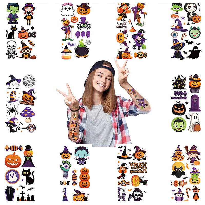 10 Sheets Kids Toy Gift Halloween Pumpkins Tattoo Sticker Temporary Fake Tattoo Arm Hands Body Waterdichte Tatouages