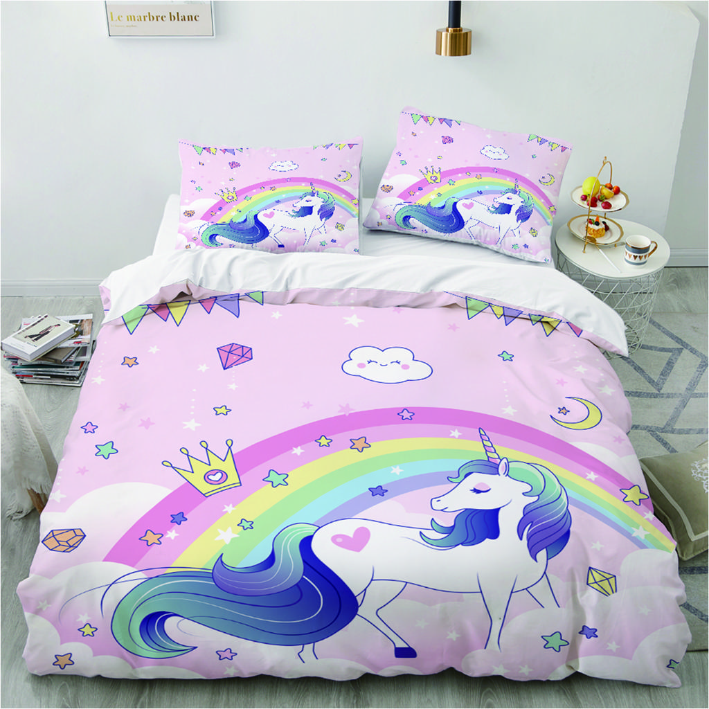 Комплект постельного белья с 3D волшебным единорогом для мальчиков и девочек, размер Twin Queen Size, пододеяльник, наволочка, кровать для детей и взрослых, модный домашний текстиль, текстиль