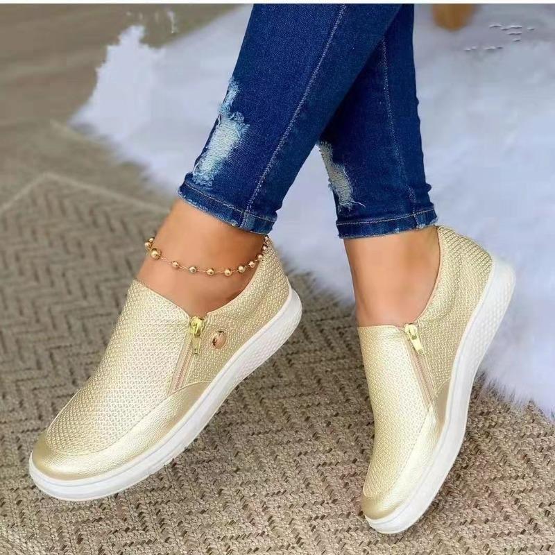Large Size Casual Fashion Single Shoes Zipper Board Shoes Flat Shoes 36--43