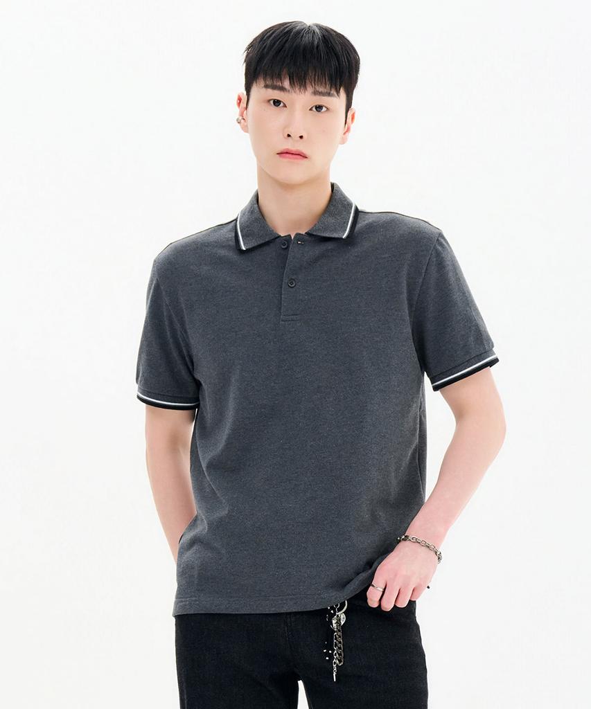 CHASECULT Unisex Tip Color Block Cool Collared Short Sleeve T-Shirt-Fbzu5701D09