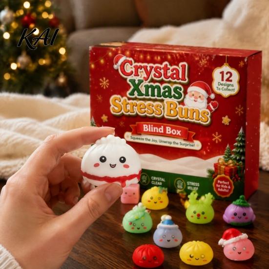 Unique Christmas Collectible Figures Advent Calendar with Squeeze Toys, Cute Silicone Dumpling Figures, Surprise Gift Set Stress Relief Sensory Fidget