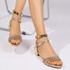 Fashion Crystal Gold Sandals Women Lightweight Ankle Strap Square Heels Sandals Woman Summer Casual Female Party Shoes Plus Size