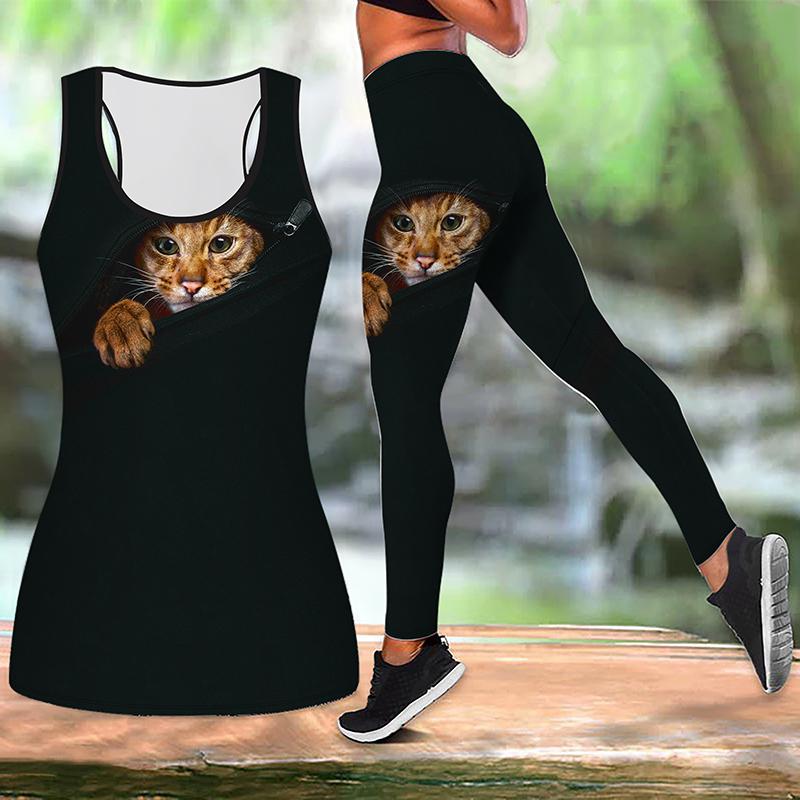 Наряд для йоги с принтом оранжевого котенка для женщин, модные леггинсы для тренировок, фитнес-спорт, повседневные штаны для йоги