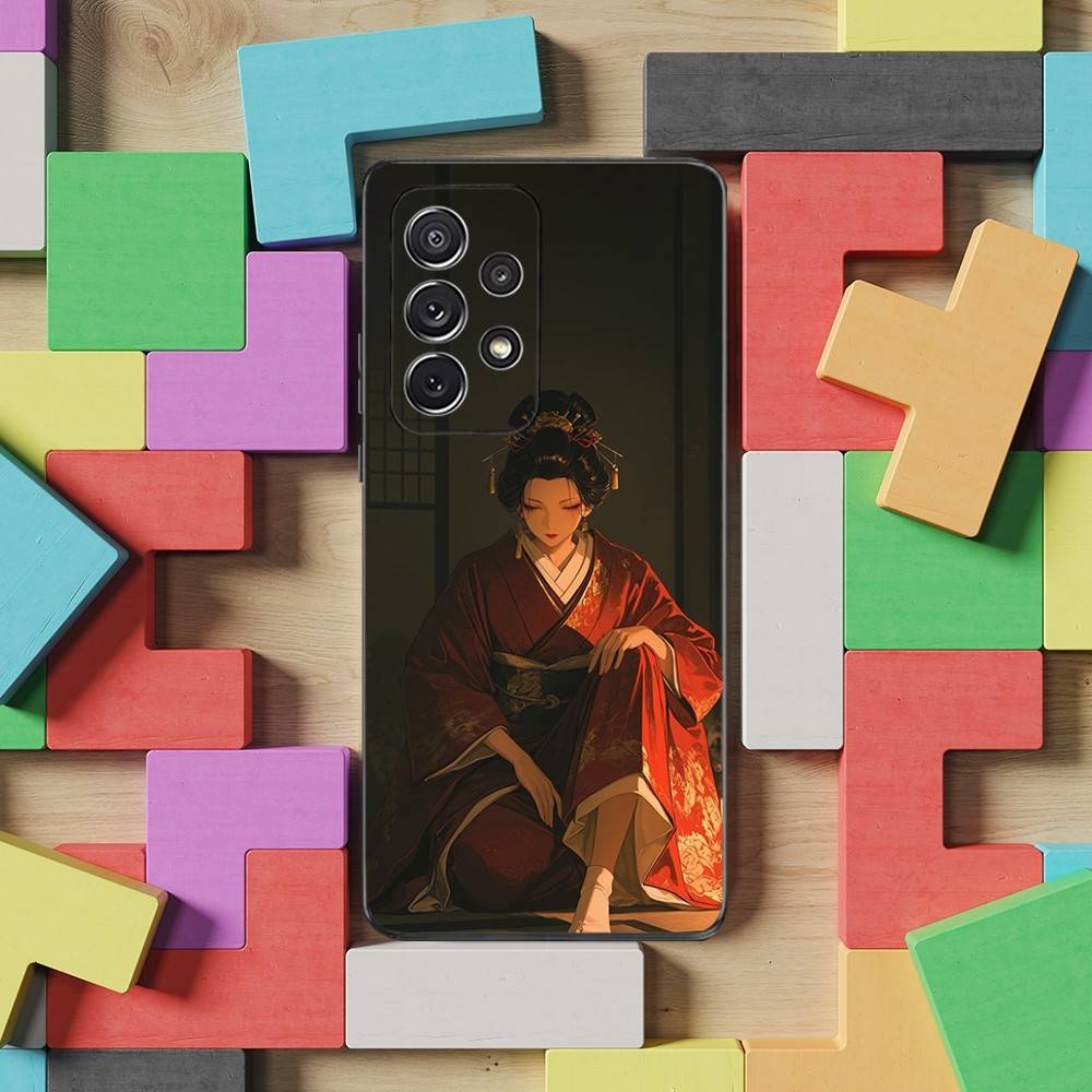 Geisha Woman Japanese Case For Samsung S10,Plus,S9,Ultra,S24,S21,S20,S23,FE,S22,S25,Lite,Soft Silicone Black