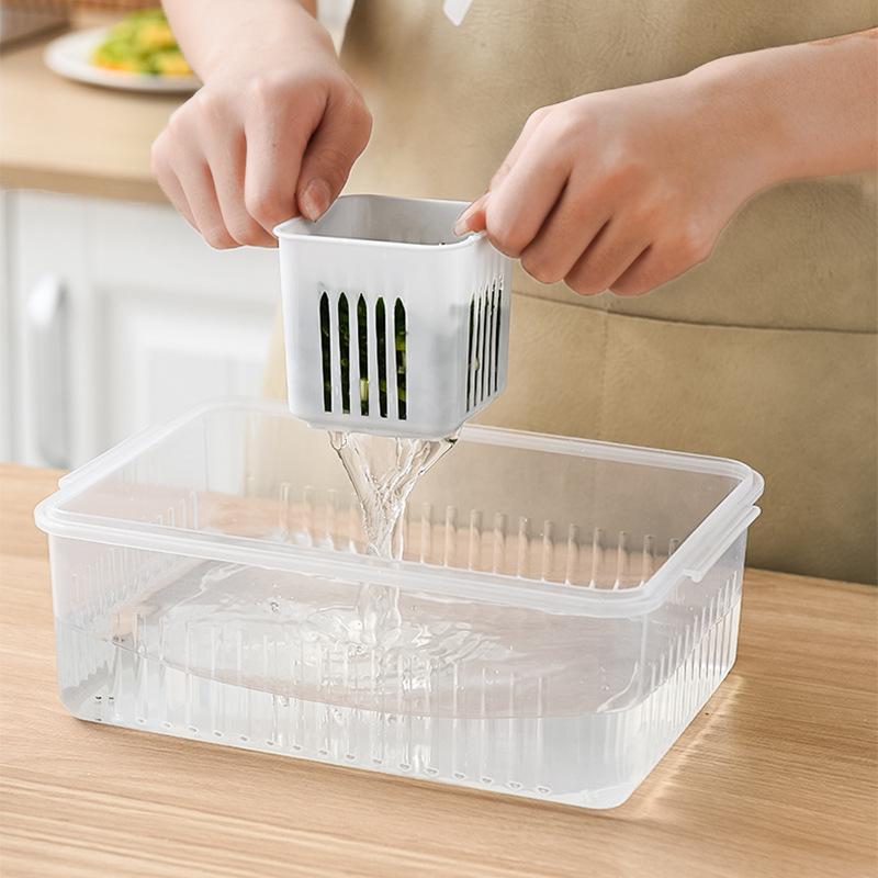 Refrigerator Storage Box 6 Grid Food Vegetable Fruit Storage Box Fridge Organizer Drain Basket Meat Onion Ginger Clear Crisper