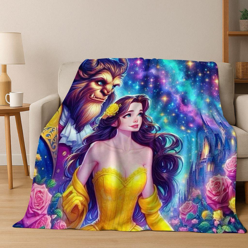 3D Beauty and The Beast Lovely Cartoon Flannel Blanket,Warm and Cozy Soft Throw Blanket for Home Bedroom Bed Sofa Cover Gift Kid