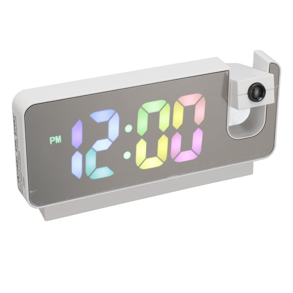 Projection Alarm Clock Adjustable Brightness Colorful Number Rechargeable 12H 24H Snooze LED Mirror