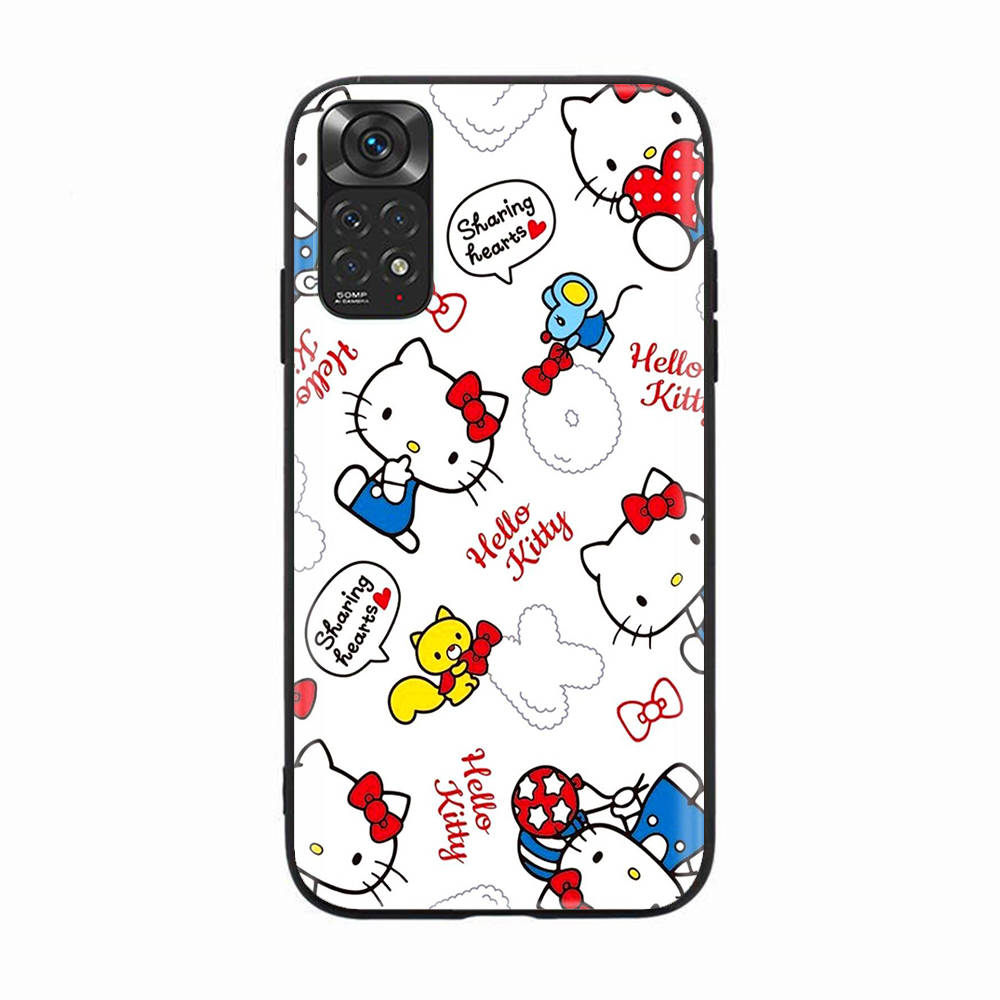 Чехол H-8 Lovely Hello Kitty Black Sofe для iPhone 16 15 Plus 14 13 Mini 12 11 Pro 8 6 6S SE 5 XR XS Max Realme C30 C33 C32 9I VIVO V29 V27 V23 Y36