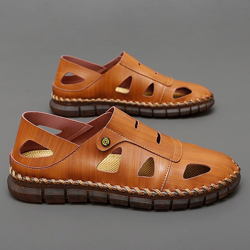 FashionFashion Men Sandals Non-slip Cool Sneakers Lighted Summer Flat Classic Wearable Hollow Out Shoes Breathable Casual Leather Shoes