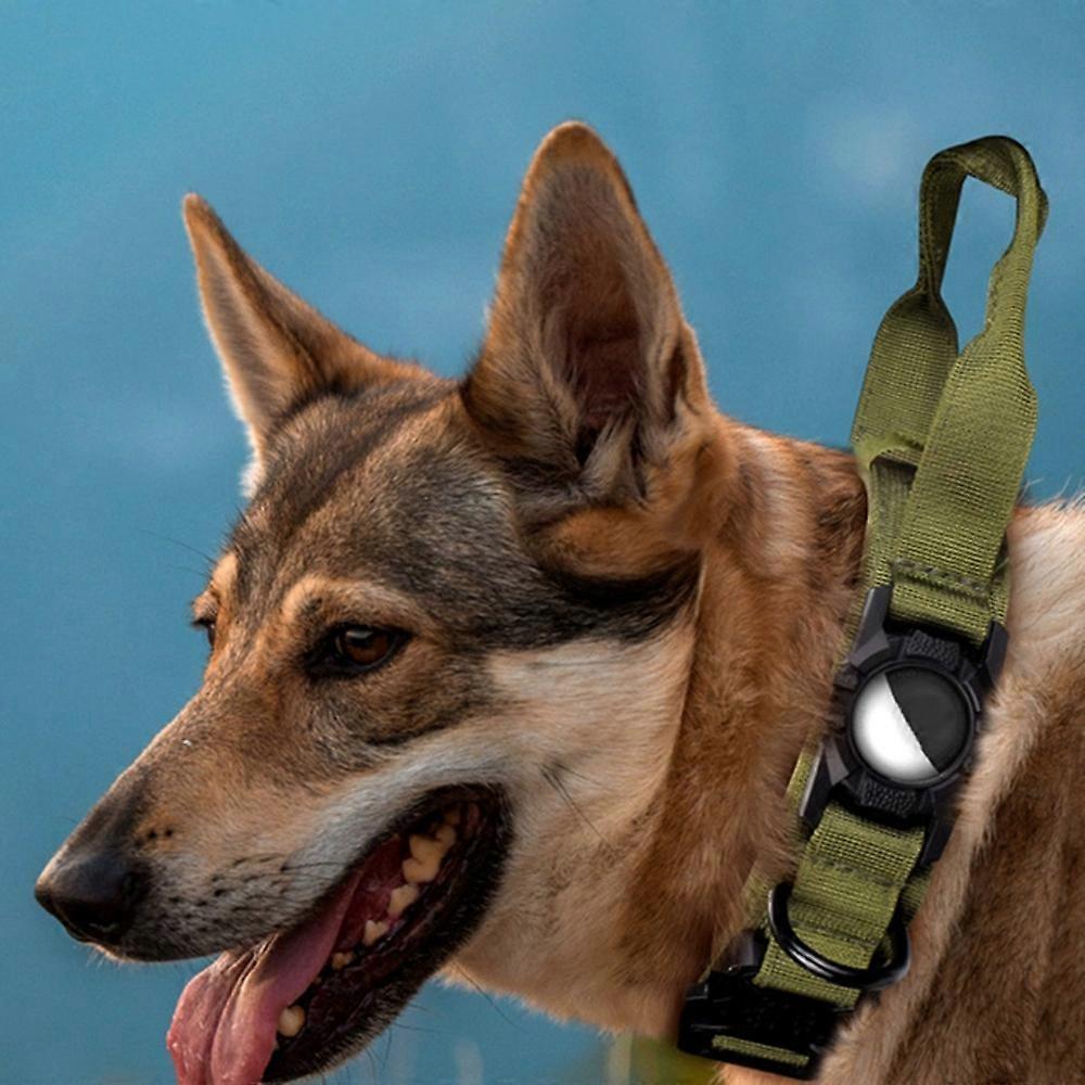 Tactical Dog Collar Nylon Adjustable Pet Collar with Control Handle and Protective Cover for AirTag