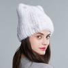 SOMALER Natural Mink Fur Hat ForWomen Cute Cat Ear ThickWinter Hat Female Fashion Fur Knitted Beanie