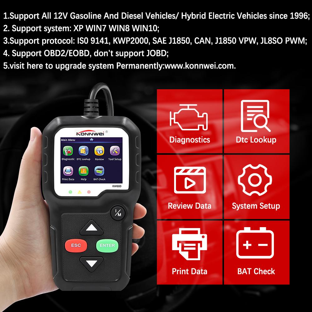 KONNWEI KW680 считывает четкие коды ошибок OBD2 автомобильный сканер OBD2 сканер OBD автомобильный диагностический автоматический диагностический инструмент