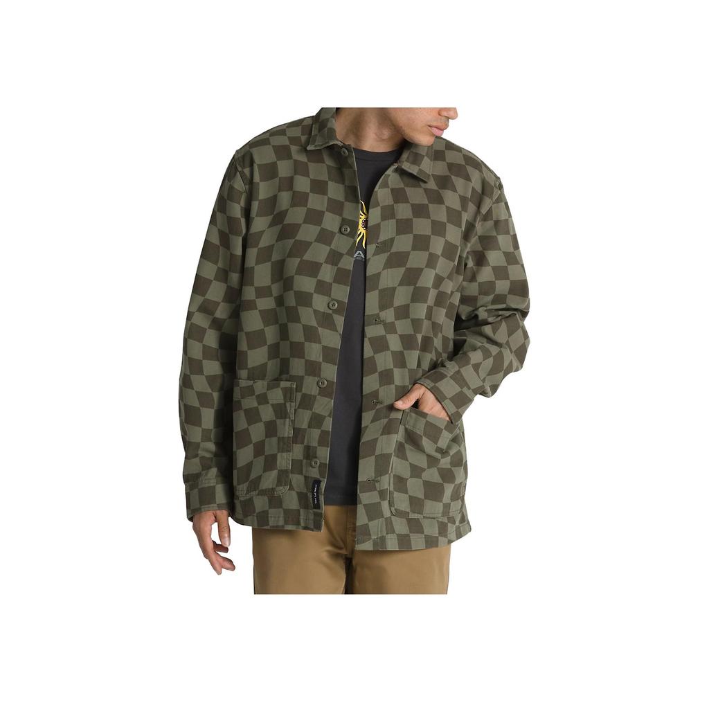 Vans Checkerboard Single Button Long Sleeve Shirt Men Shirts Army-Green VN0008GZ-KCZ