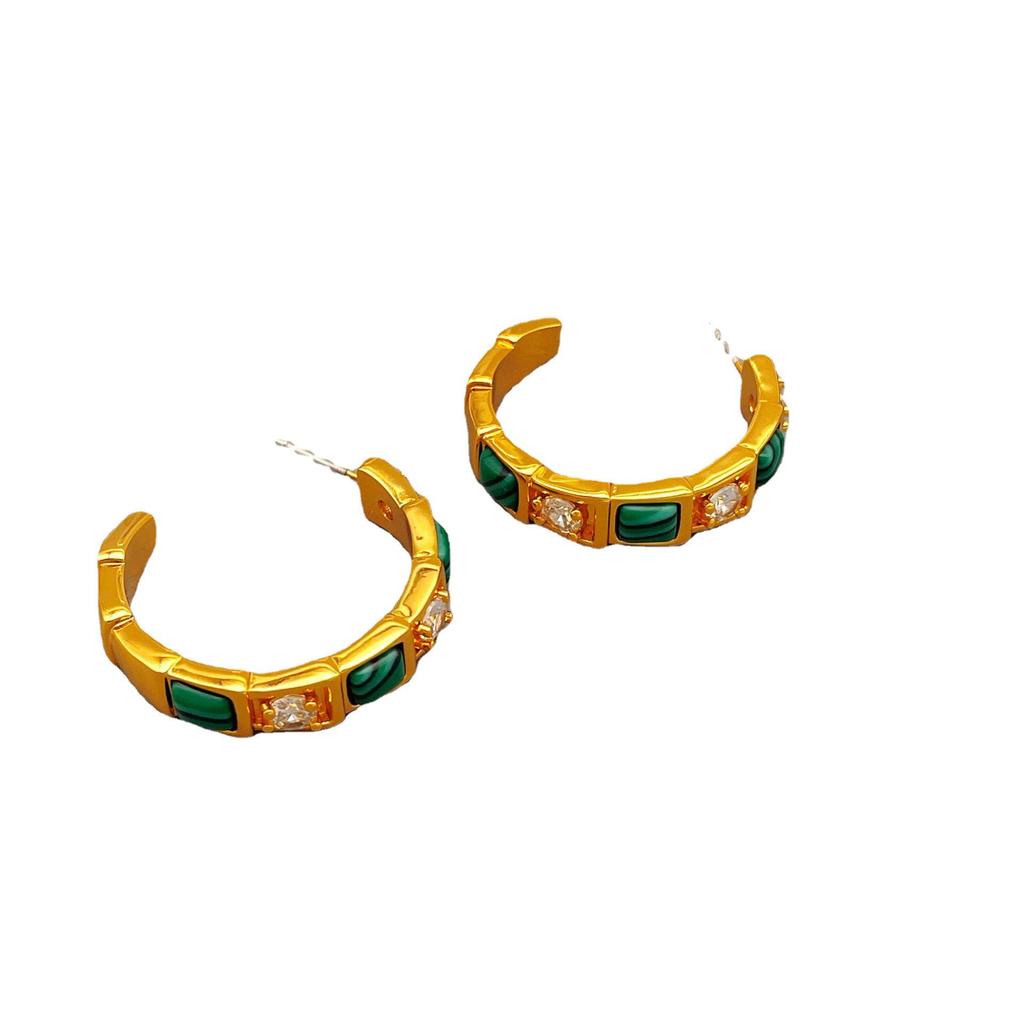 Винтажные европейские и американские серьги-каффы из малахита в форме буквы С: Роскошные ювелирные изделия класса люкс для женщин