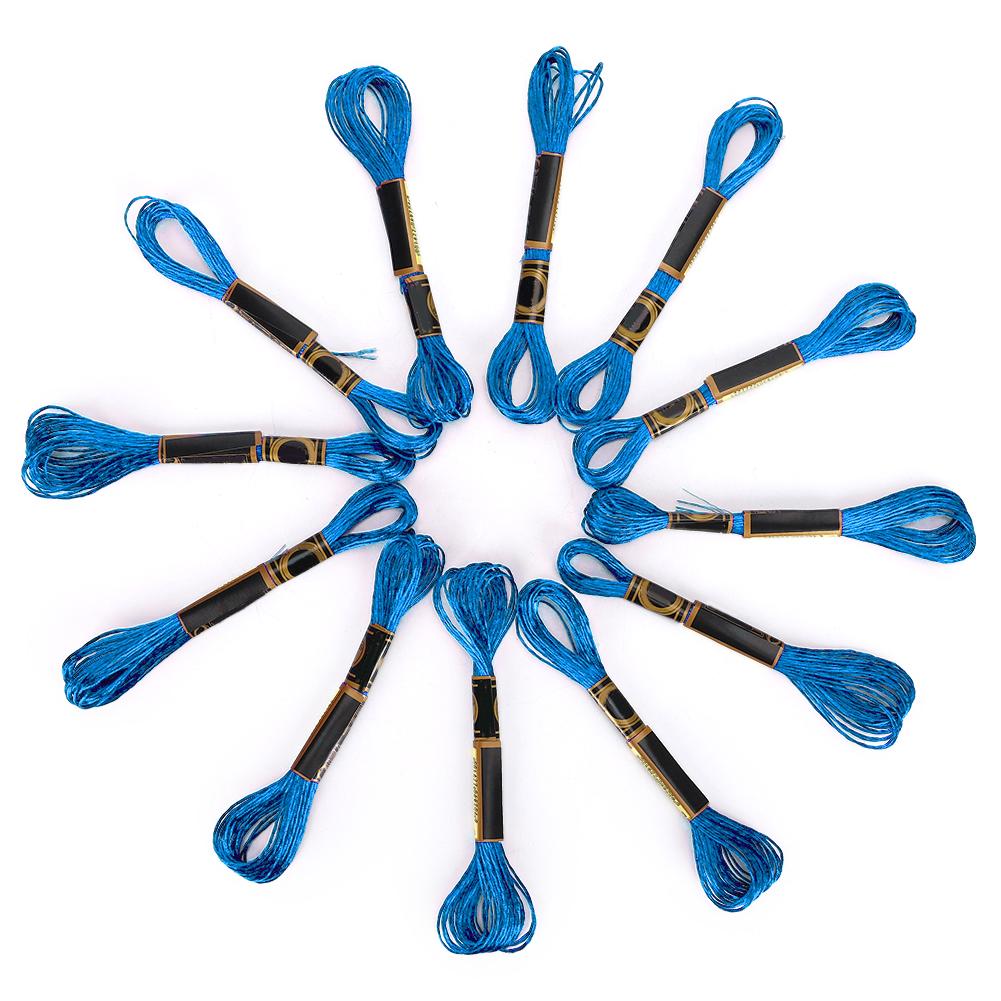 24 шт. Нитки для вышивания крестом Вышивка Глянцевая синяя Плетеная нить Пряжа ручной работы Хлопковые мотки