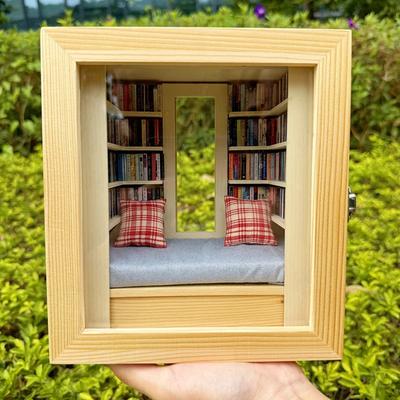 1 комплект миниатюрных украшений для комнаты, креативная антитревожная книжная полка, ручная работа, комнатная коробка с изысканными деревянными сценами