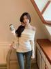 Women's Off-Shoulder Slimming Knit Top - Long-Sleeve, Waist-Hugging, Solid Color, Short Style for Autumn