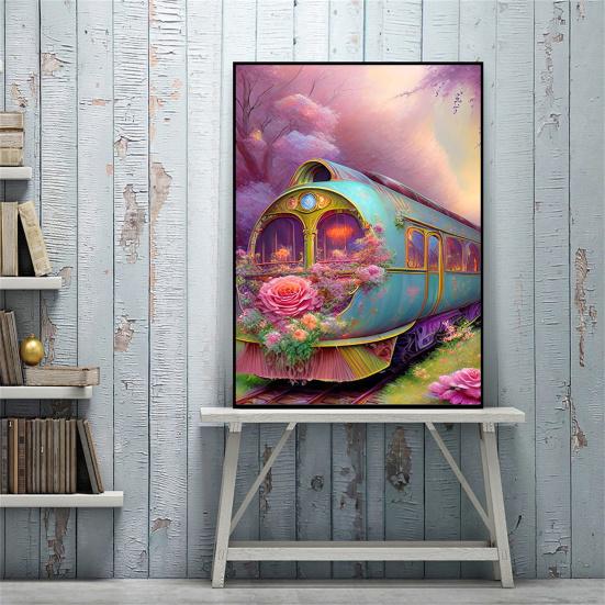 5D Алмазный художественный комплект Поезд Узор Пейзаж Повысьте творческий потенциал Уменьшите стресс с изысканными стразами Вышивка Мозаика Вышивка крестиком Украшение дома