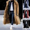 Men Winter Overcoat Faux Fur Thicken Long Sleeves Pockets Solid Color Warm Midi Length Plus Size Buttons Outdoor Coat for Camping