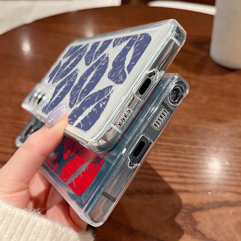 Противоударный силиконовый чехол для телефона Samsung S24 S23 Ultra S22 S21 Plus S20 FE A55 A54 A53 A52 A35 A34 A14, мягкий прозрачный чехол с цветным рисунком губ