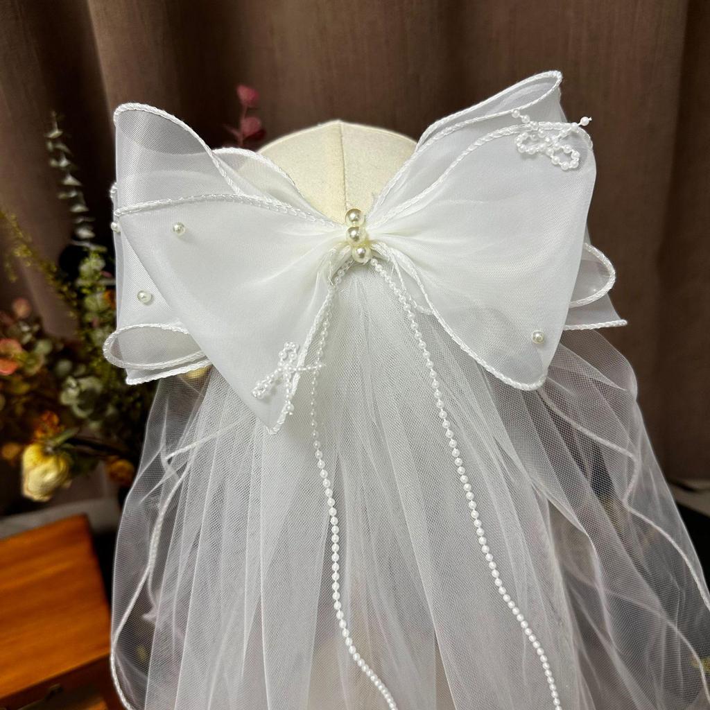 Вуаль с бантом из двухслойного тюля для девочки