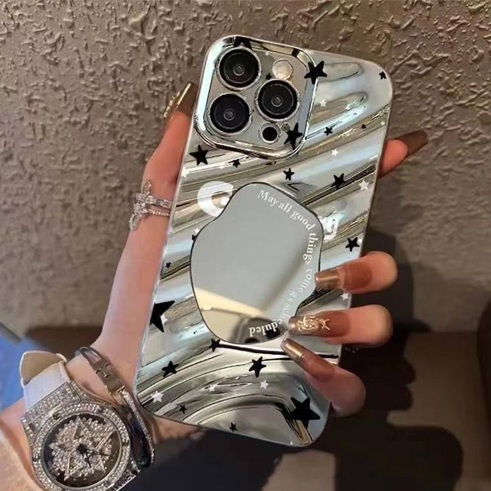 Зеркальный чехол для телефона для iPhone 16 11 13 14 для 16 Pro 12 13 15 16 Pro Max для Samsung A15 A16 A35 A55 Милый чехол для телефона с облаком, цветком и щенком с гальваническим покрытием