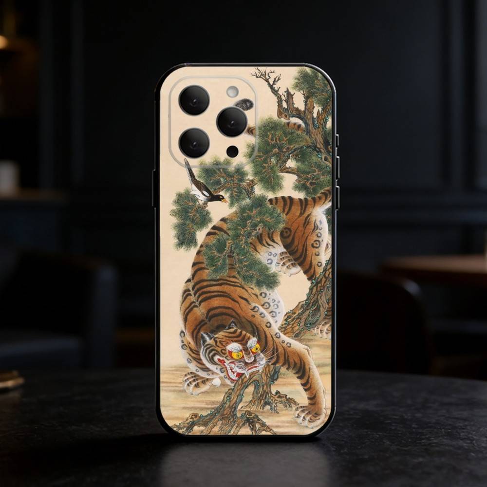 Japanese Ukiyo-e Tiger Phone Case Silicone black Soft For IPhone 17,16,15,14,13,12,11,SE,Plus Pro Max