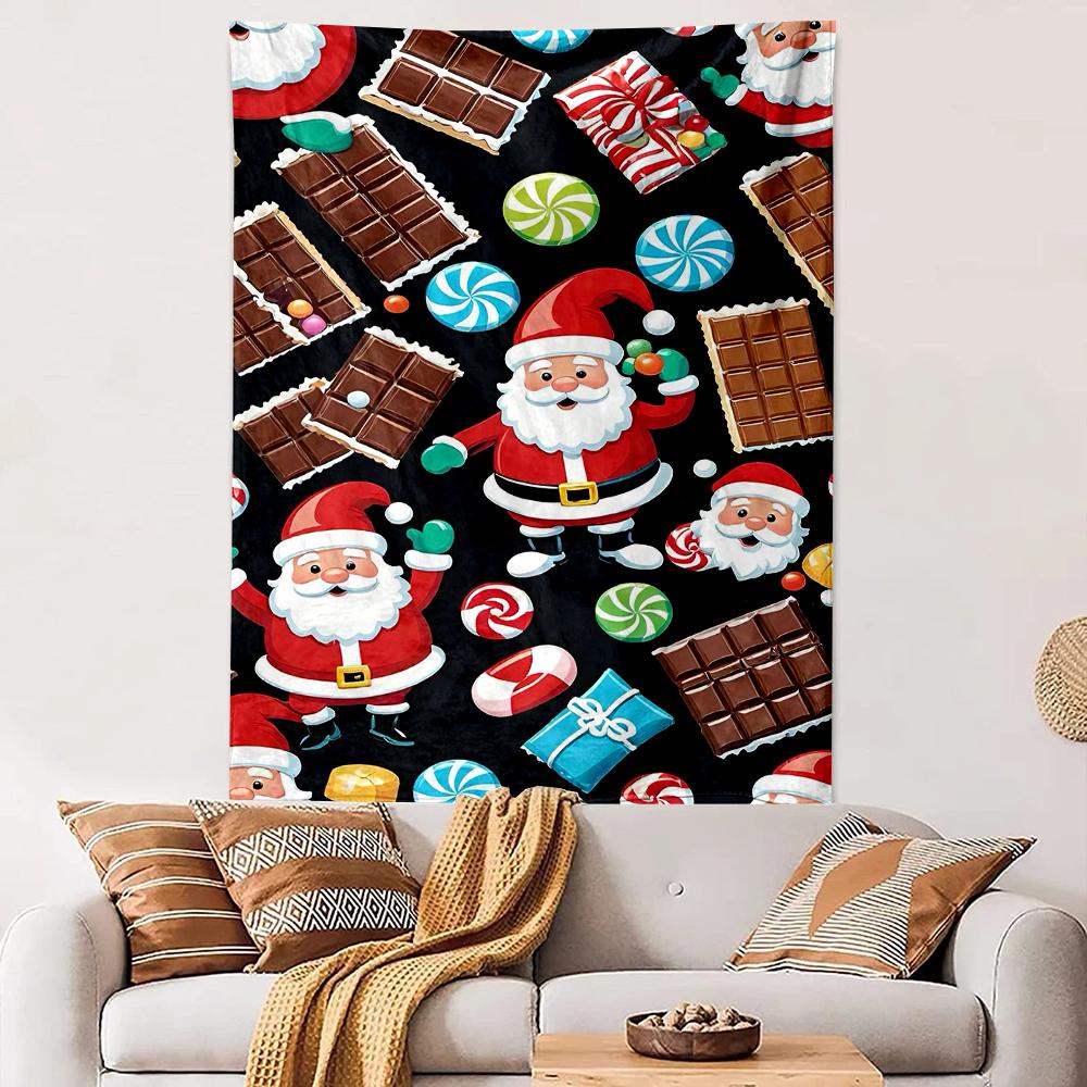 Vertical Tapestry Santa Claus Chocolate Candy Christmas Pattern Wall Hanging Holiday Decor