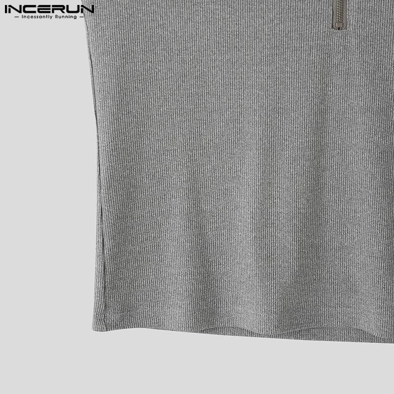 INCERUN Мужские безрукавные повседневные худи-майки в рубчик на молнии