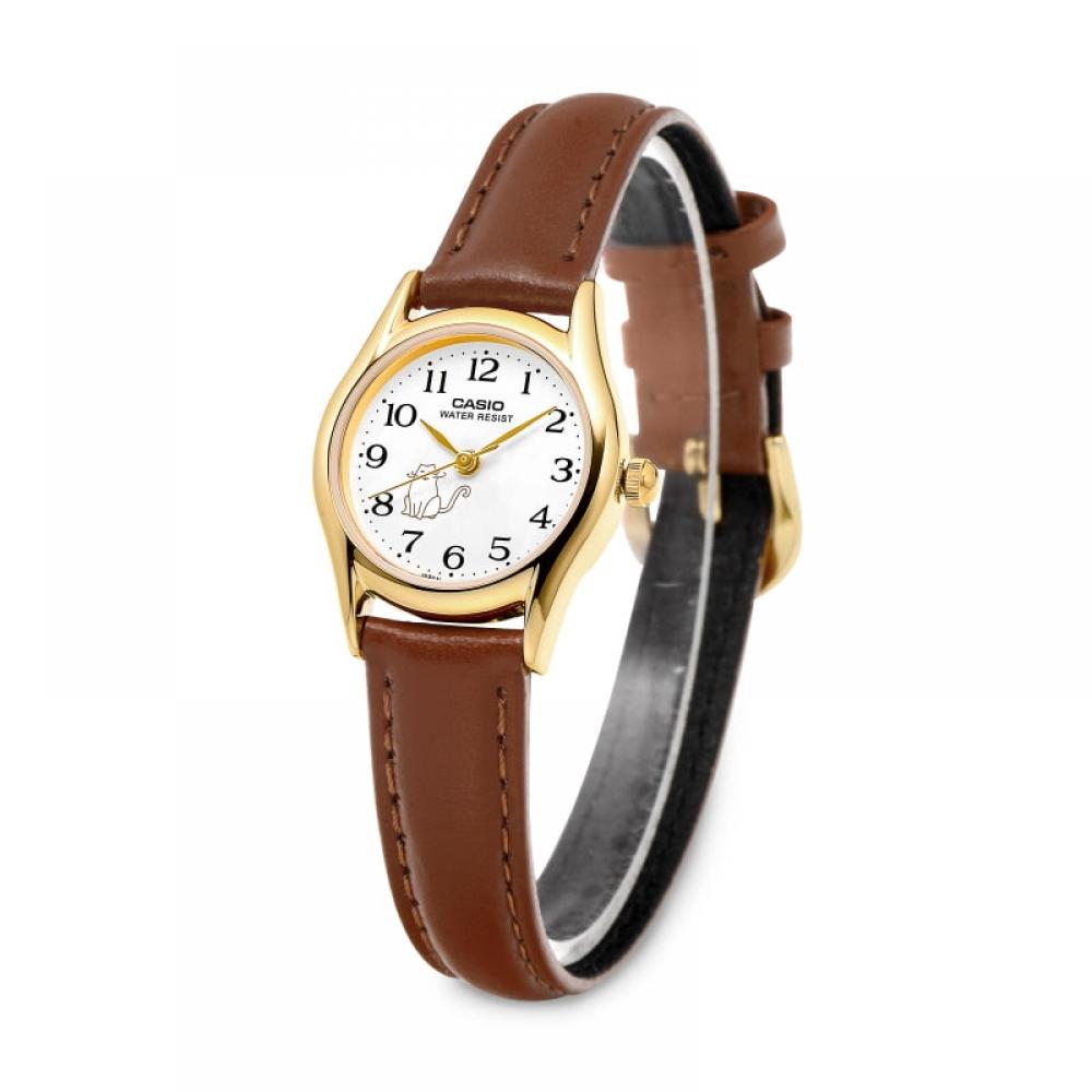 Casio Ltp 1094q 7b8rdf  Ltp 1094q 7b8  Аналоговые Студенческие Женские Кожаные Часы с Кошачьим Мотивом