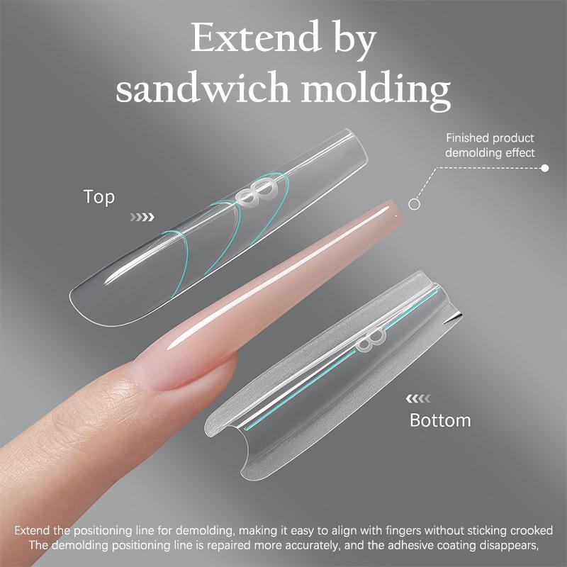 240 шт. Двойная форма для наращивания ногтей-сэндвич, многоразовая, для полного покрытия, прозрачный инструмент для моделирования дизайна ногтей, формы для ногтей-гробик, миндаль