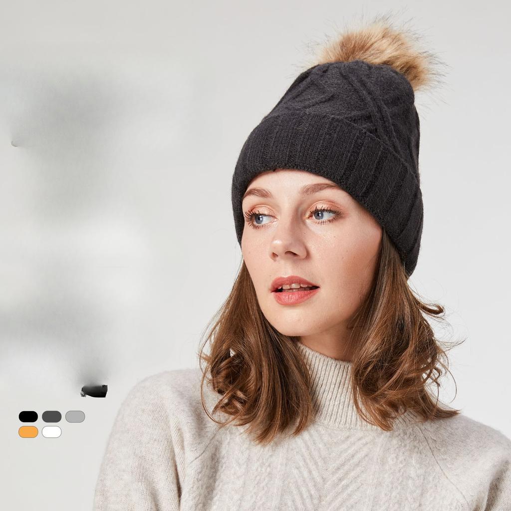 Осенне-зимние шапки для женщин Милая шапка из шерсти с помпоном Теплая однотонная шерстяная шапка Корейская версия Женская жаккардовая модная вязаная шапка Универсальная