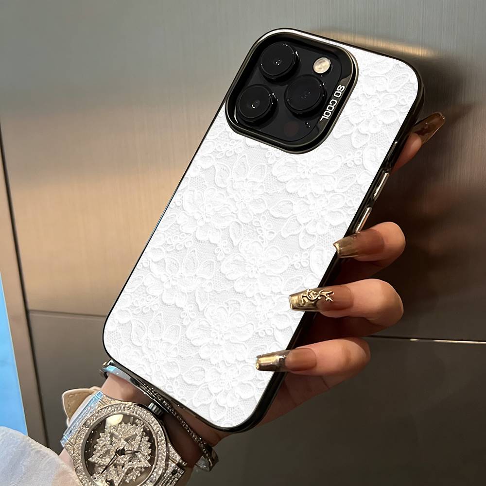 Чехол для телефона с принтом в виде кружева L для iPhone 17, 16, 15, 14, 13, 12, 11 Plus Pro Max Цветной серебристый чехол для телефона
