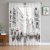 Городской архитектурный эскиз Современные тюлевые шторы для гостиной, спальни, дома, кухни, окна, прозрачные шторы